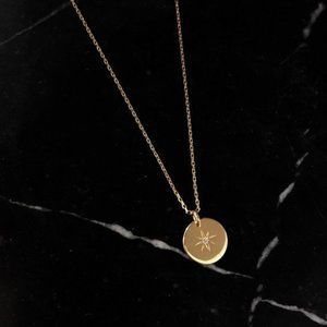Starburst gold necklace Coin necklace Medallion necklace Cz starburst necklace